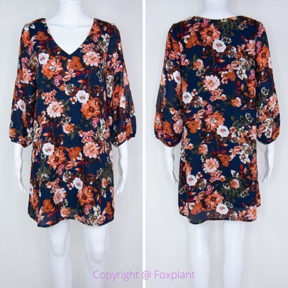 Lulu's floral‎ print 3/4 slit sleeves mini dress, women's size S